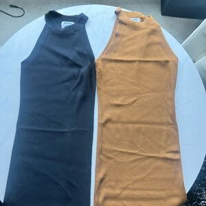 Old Navy Ribbed Halter Midi Tank Dresses - Black & Camel